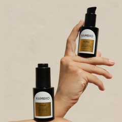 Kambiionaire- Radiance and Vitality Signature Set. Two-step skincare routine for a glowing radiance. Renewing hydration, improved moisture for healthy, balanced and radiant skin. Full set of Kambiio Excel Radiance Face Oil serum and Kambiio Steller Brilliance Concentrate. Made with nourishing, nutrient-rich botanicals, high-performance, effective skincare. Microbiome-supportive, clean beauty, green beauty, cruelty-free skincare. African botanics. BIPOC-founded, Canadian skincare brand.