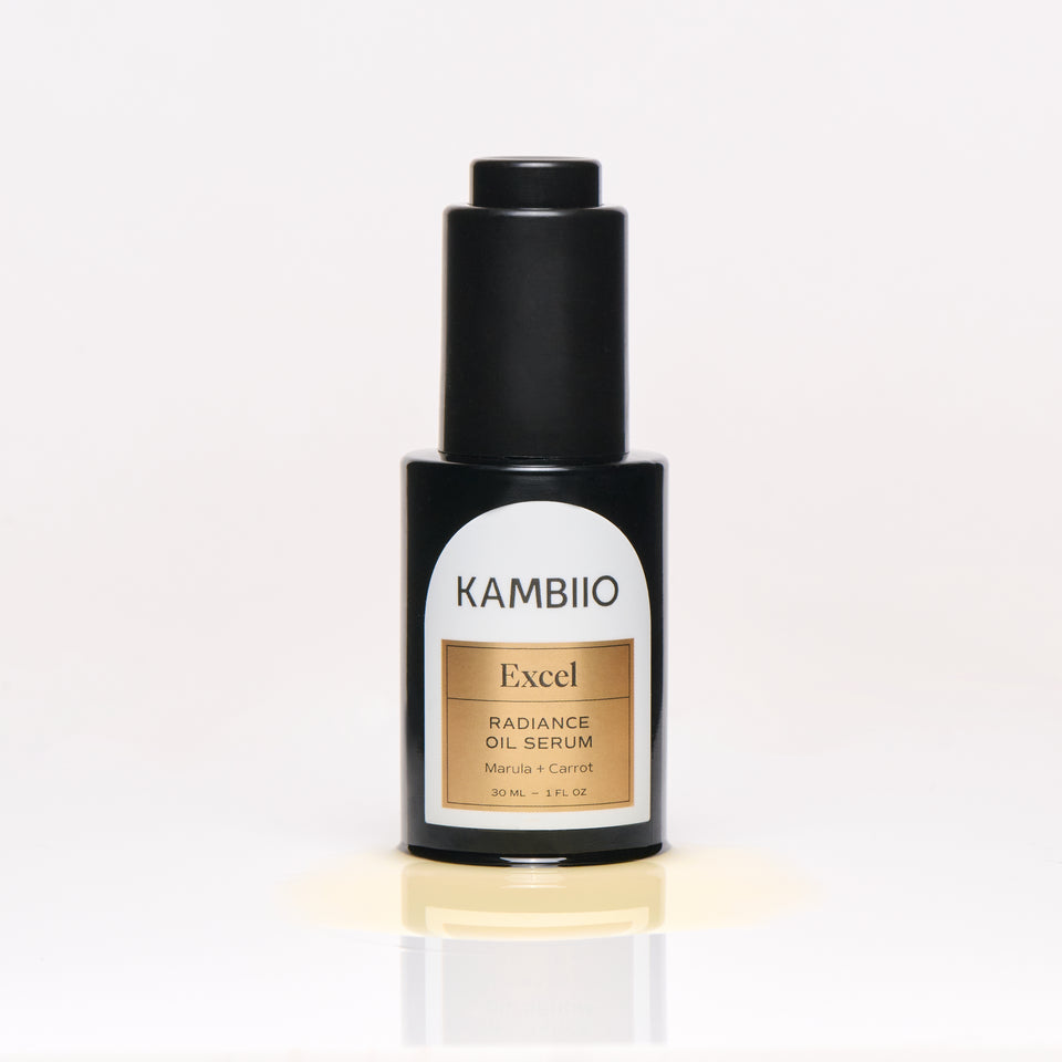 Kambiio Skincare Best Face Oil with Virgin Marula seed oil, French Plum seed oil, Carrot seed oil. Radiance Face Oil. Hyperpigmentation, sensitive skin, dry, dull skincare. Clean beauty, green beauty brand, Cruelty-free skincare, Microbiome friendly skincare with african botanics. BIPOC-founded, Canadian Skincare